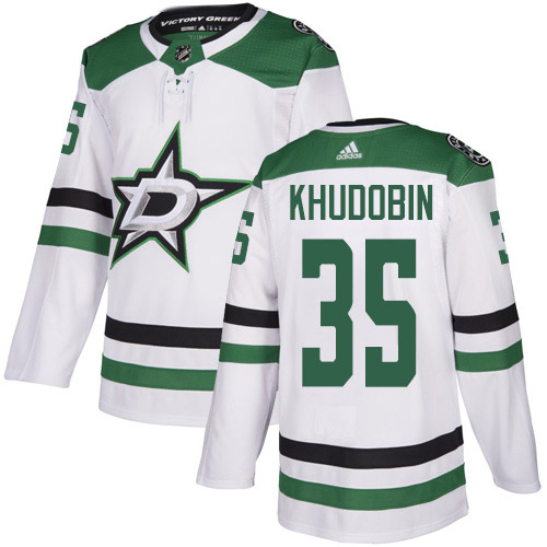 Adidas Men Dallas Stars 35 Anton Khudobin White Road Authentic Stitched NHL Jersey